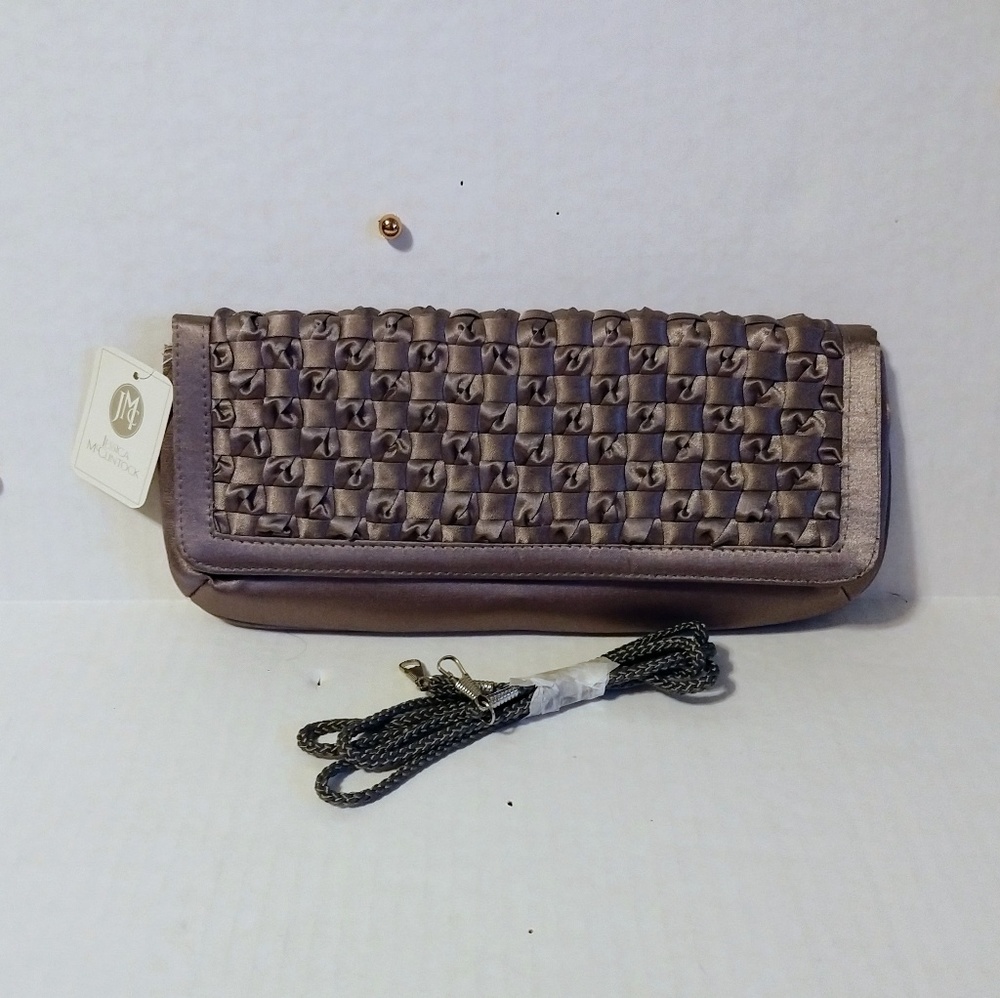 Jessica McClintock Satin Fabric Metallic Clutch